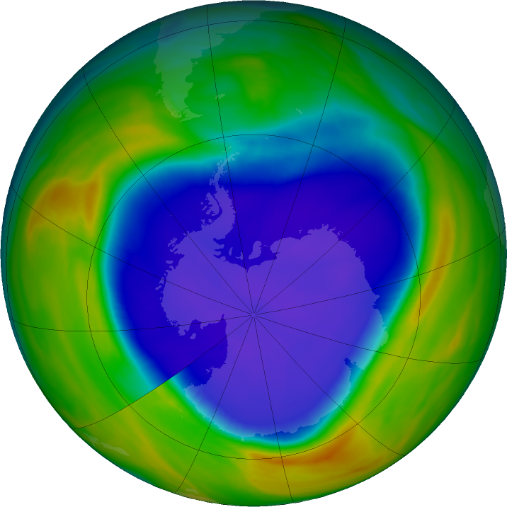 Antarctic ozone map for 21 September 2016